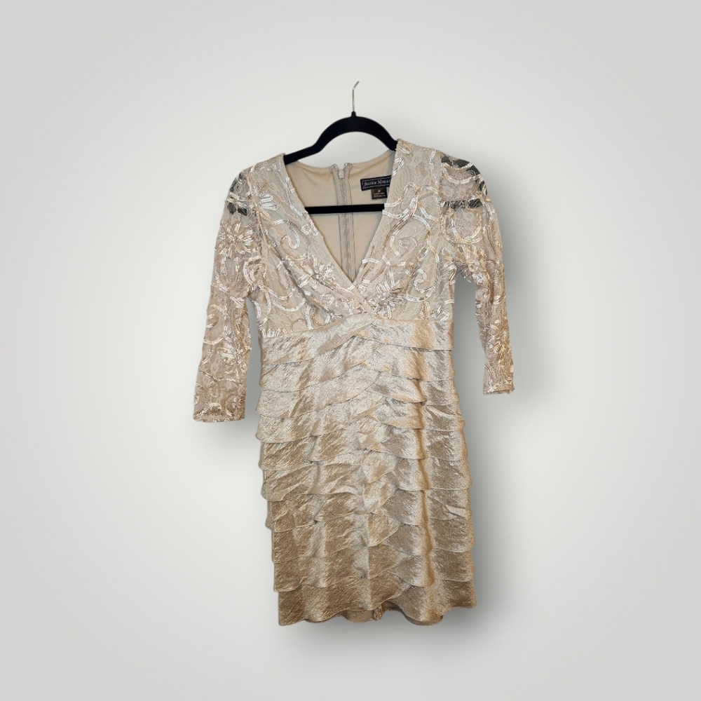 Jessica Howard Tiered Ruffle Cocktail Wedding Guest Mother of Bride Dress 4p